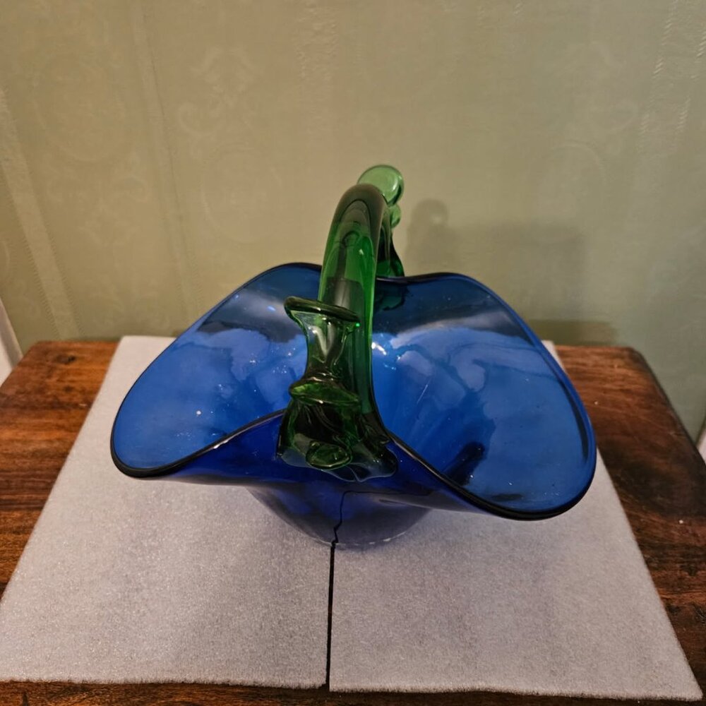 Tiffany & Co crystal Murano style blue and green art glass basket